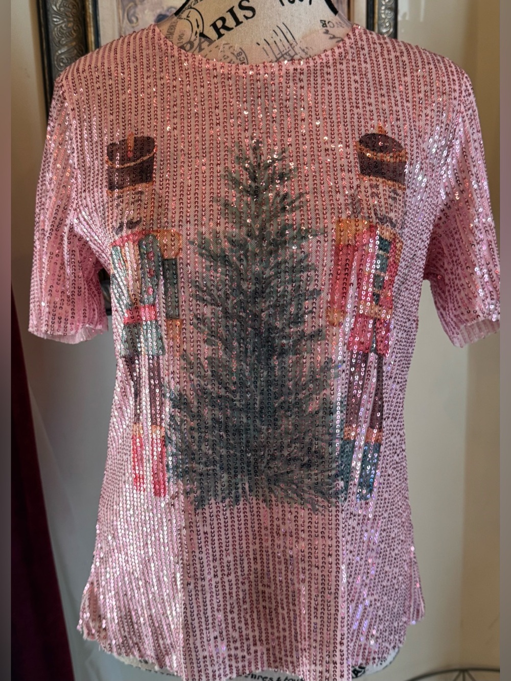 Judith March Pink Sequin Tulle Lined Nutcracker Christmas Holiday Luxury Top M/L